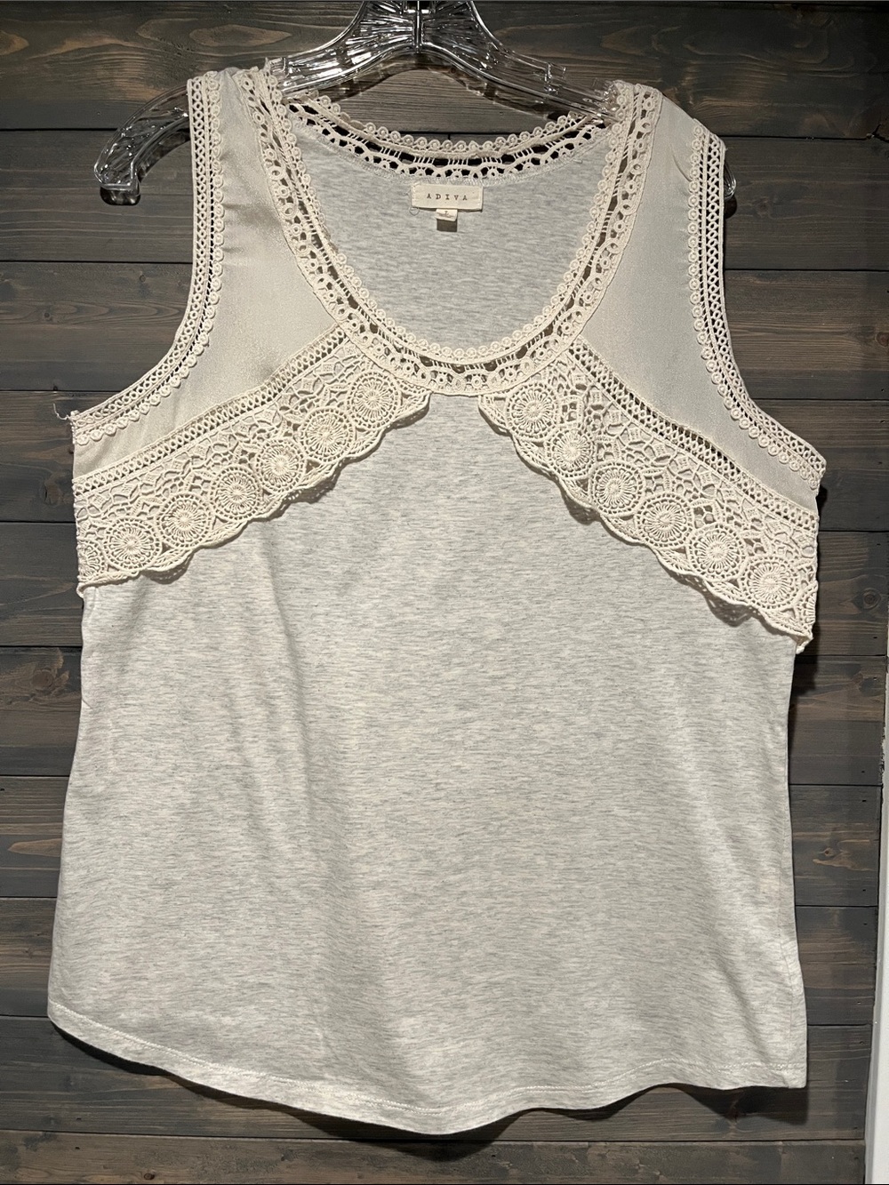 Adiva boutique Cream Crochet-Trim Sleeveless Tank L